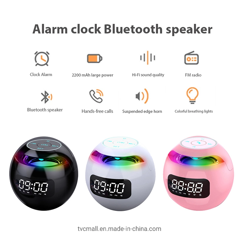 Mini Bluetooth Speaker Wireless Subwoofer Sound Box Alarm Clock HiFi TF Card MP3 Music Player Speaker FM Radio - Black