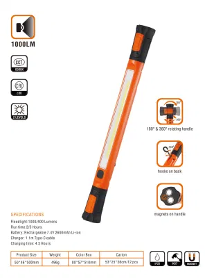 Luz de trabajo debajo del capó magnética LED COB de 1000 lúmenes